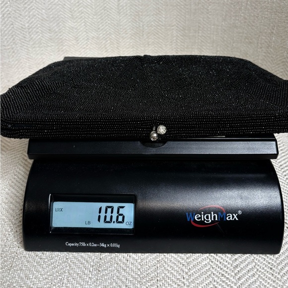 Vintage Black Beaded Clutch with Rhinestone Closure Formal Evening Purse Bag - Picture 7 of 10